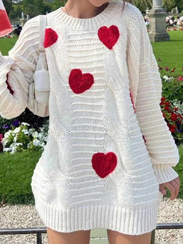 Heart Embroider Embellished Loose Sweater - AnotherChill