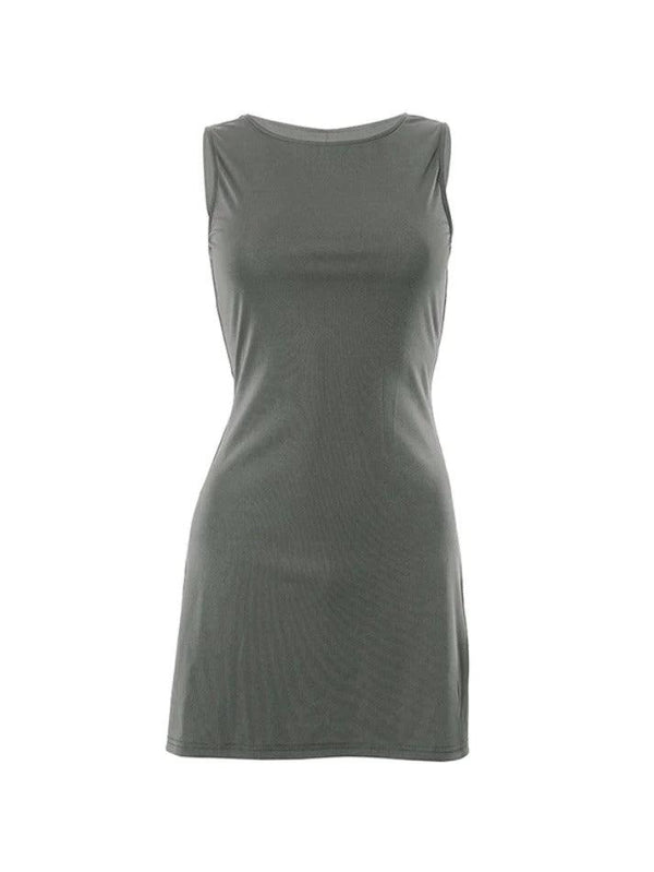 Solid Color Sleeveless Slim Mini Dress - AnotherChill