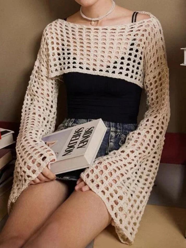 All Over Cutout Flare Sleeve Knit - AnotherChill