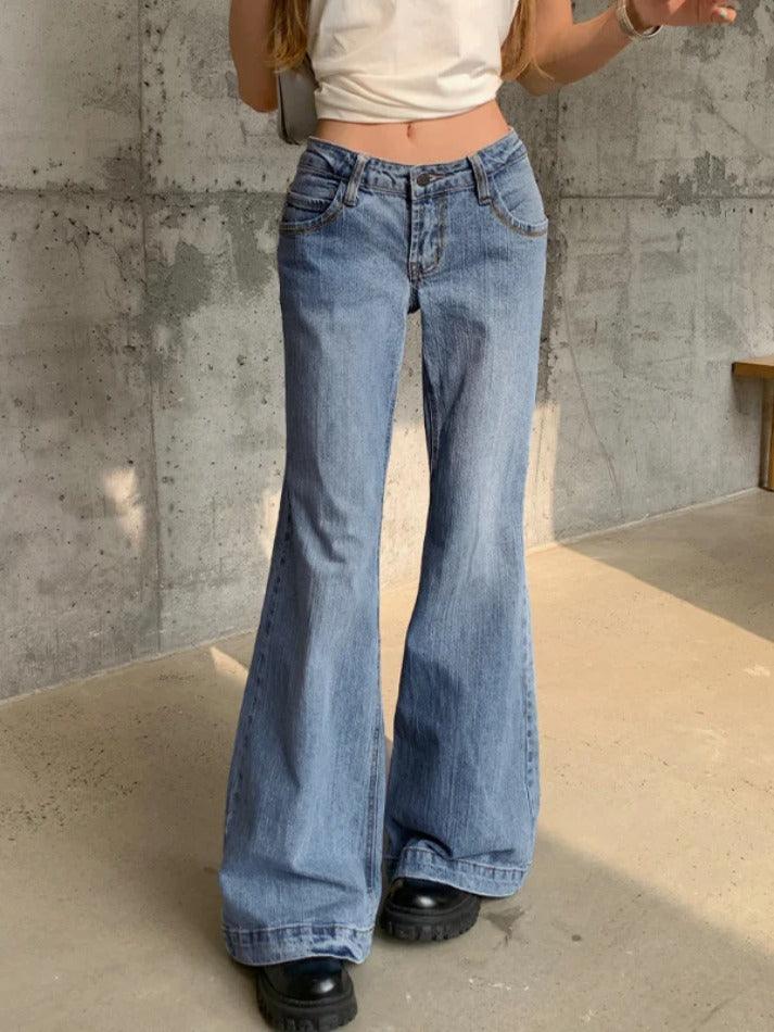 Washed Low Waist Mopping Boyfriend Jeans - AnotherChill