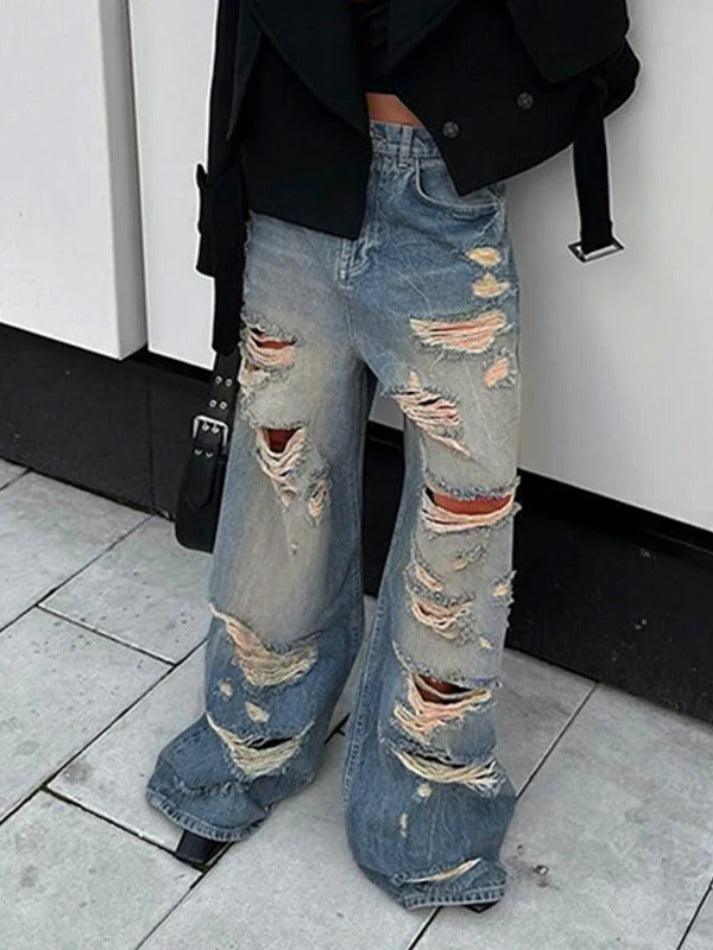 Vintage Distressed Low Rise Ripped Jeans - AnotherChill