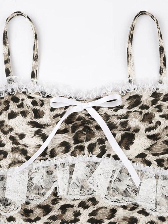 Leopard Print Lace Bow Splice Cami Top - AnotherChill