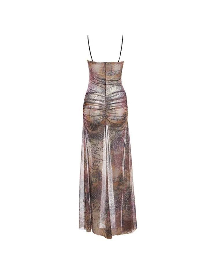 Random Print Fungus Cropped Maxi Dress - AnotherChill