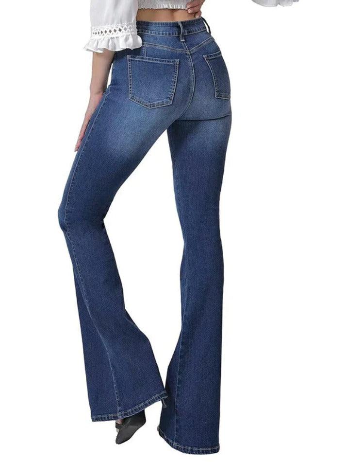 Vintage Blue High Elasticity Ripped Flare Jeans - AnotherChill