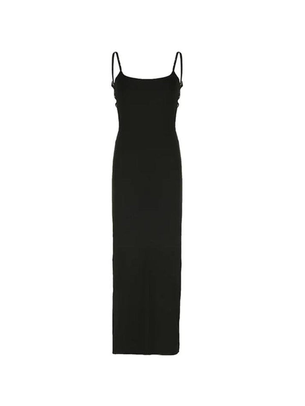 Solid Backless Thigh Split Maxi Dress - AnotherChill