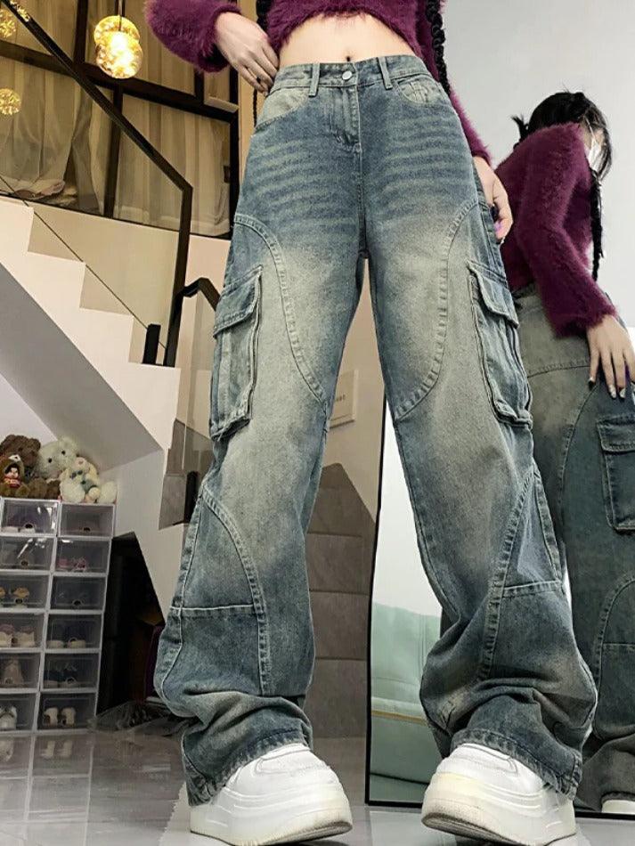 Street Multi Pocket Splice Cargo Jeans - AnotherChill