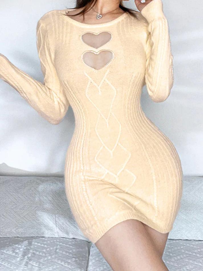 Heart Cutout Backless Knit Mini Dress - AnotherChill