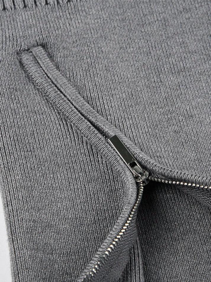 Solid Off Shoulder Zip Up Hem Sweater - AnotherChill