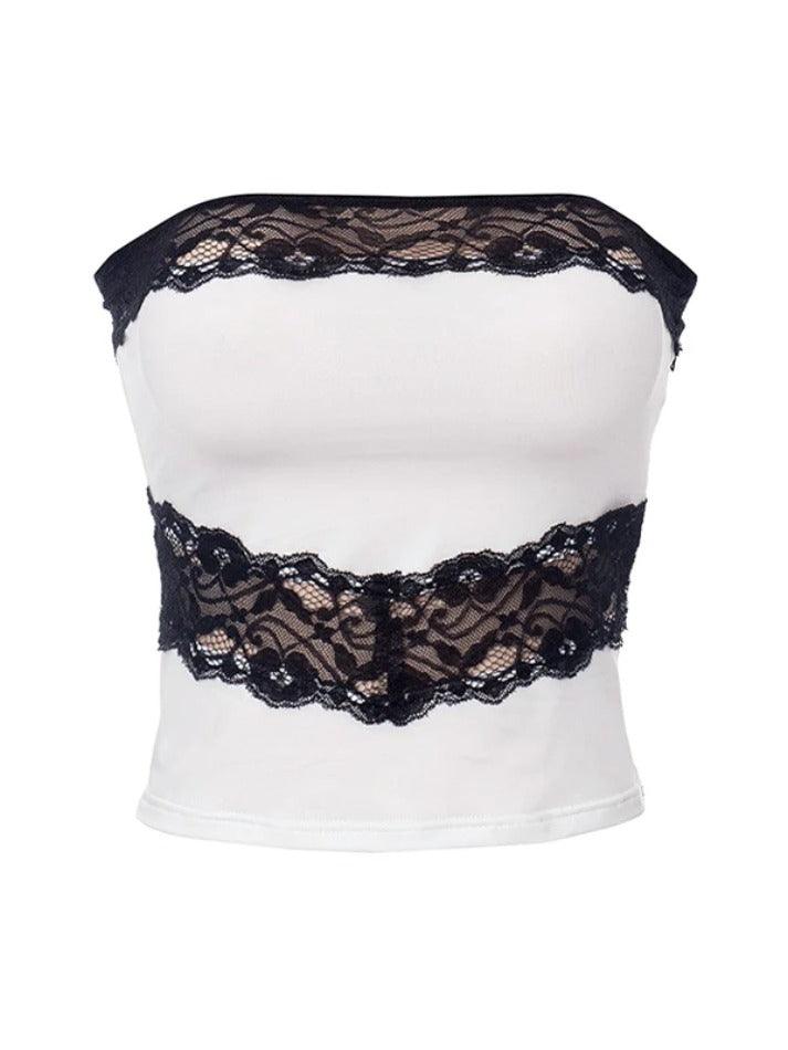 Contrast Color Lace Splice Bandeau Top - AnotherChill