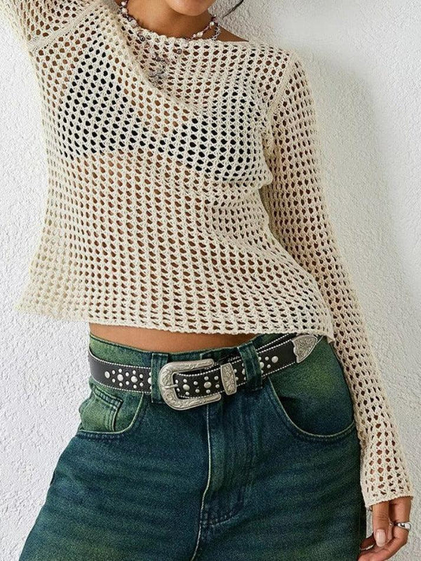 Casual Cutout See Through Long Sleeve Knit - AnotherChill