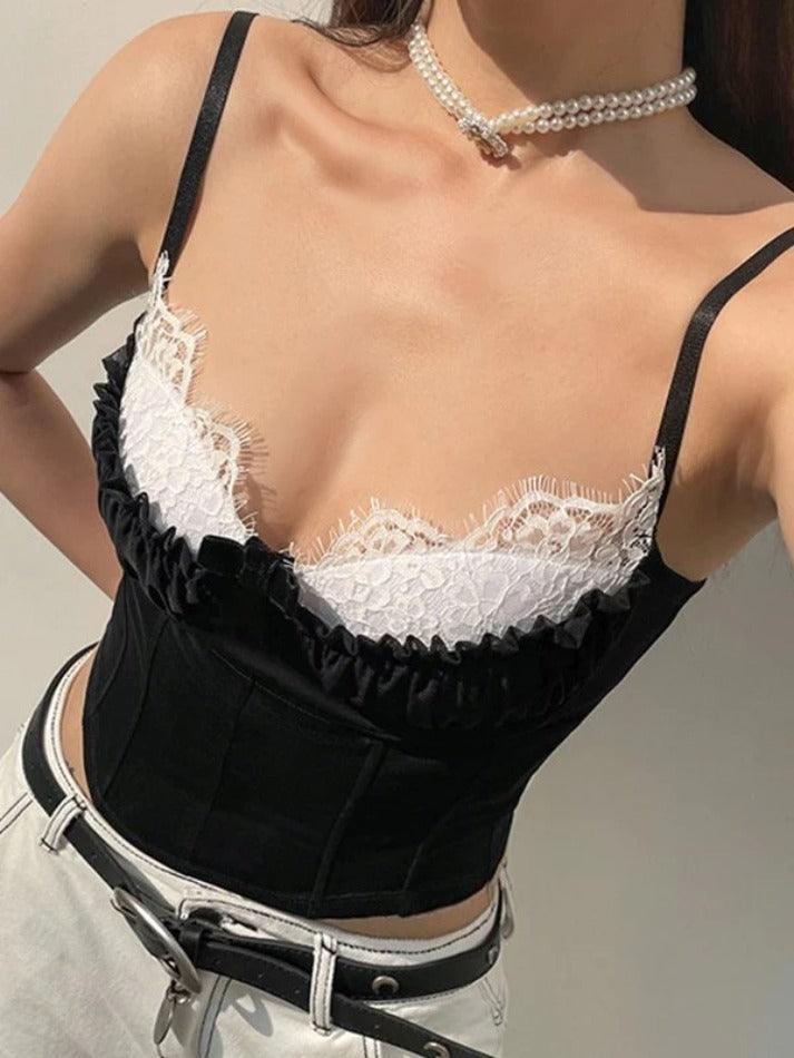Contrast Color Lace Stitching Corset Top - AnotherChill