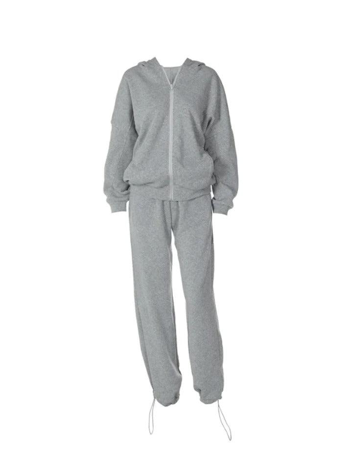 Solid Zip Up Oversized Hoodie & Bound Feet Sweatpants Set - AnotherChill