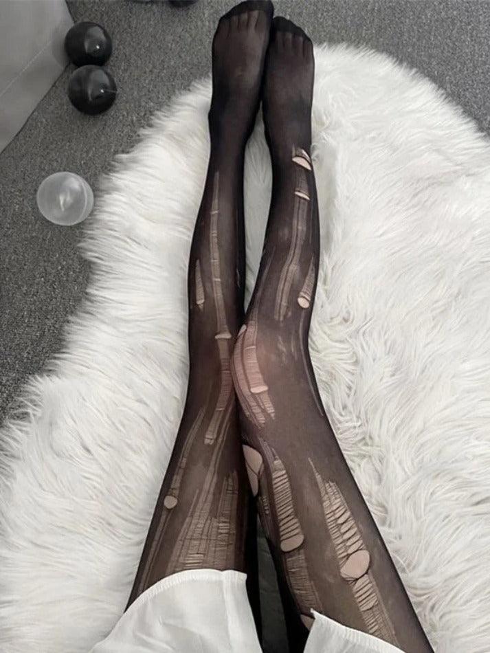 Hand Torn Sheer Mesh Tights - AnotherChill