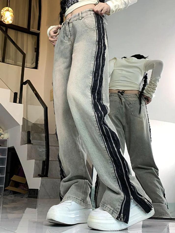 Street Distressed Side Zip Up Boyfriend Jeans - AnotherChill