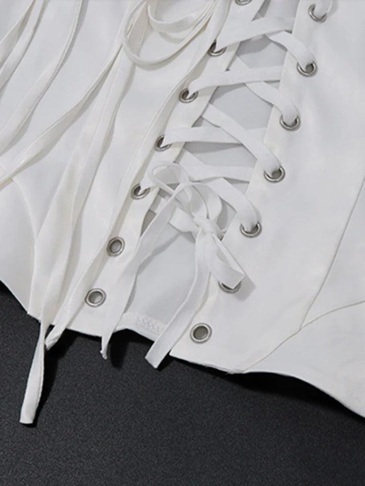 Asymmetric Design Crossover Lacing Corset Bandeau & Puff Hem Skirt Set - AnotherChill