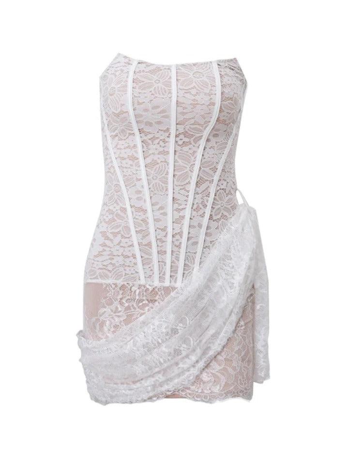 Lace Mesh Corset Bandeau Mini Dress - AnotherChill