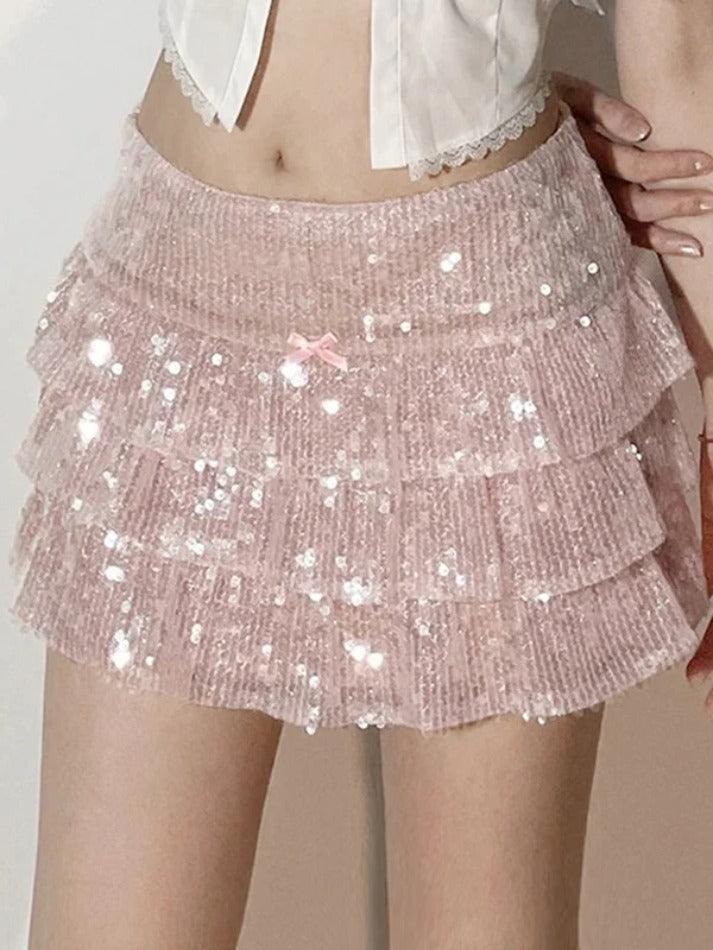 Sequin Tiered Mini Skirt - AnotherChill