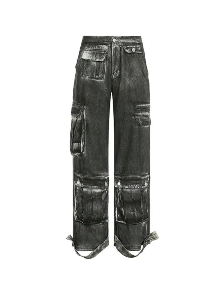 Distressed Multi Pocket Low Rise Cargo Jeans - AnotherChill