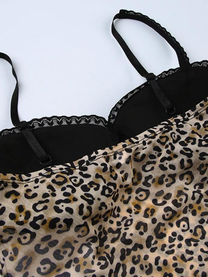 Leopard Print Bow Lace Splice Cami Top - AnotherChill