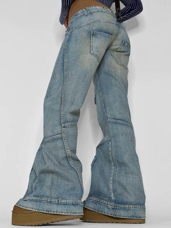 Irregular Splice Low Waist Flare Cargo Jeans - AnotherChill