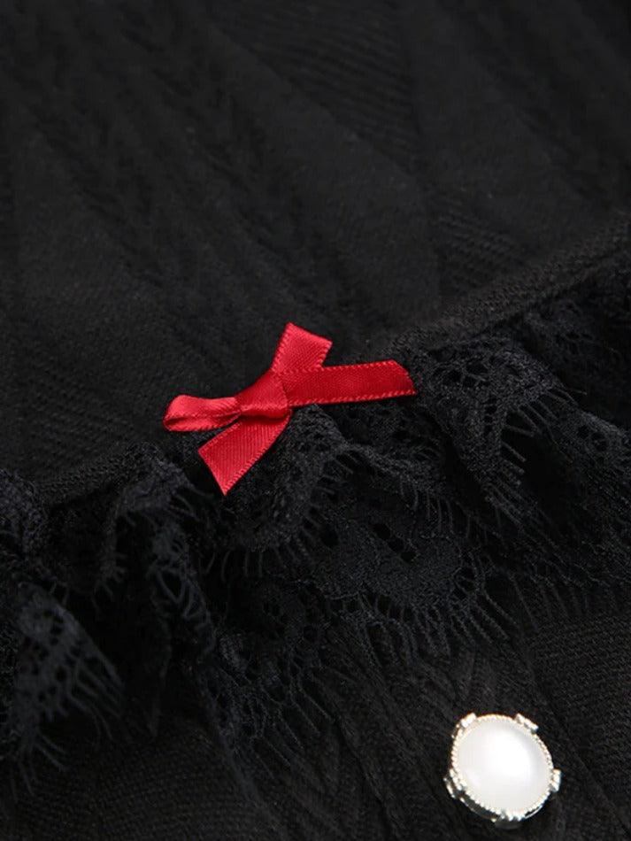 Lace Trim Splice Square Neck Cable Knit Mini Dress - AnotherChill