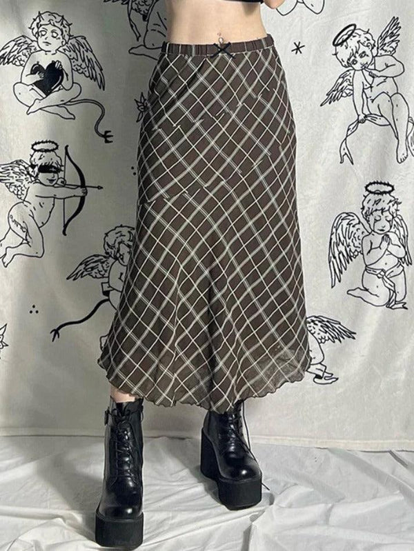 Vintage Plaid Splice Midi Skirt - AnotherChill