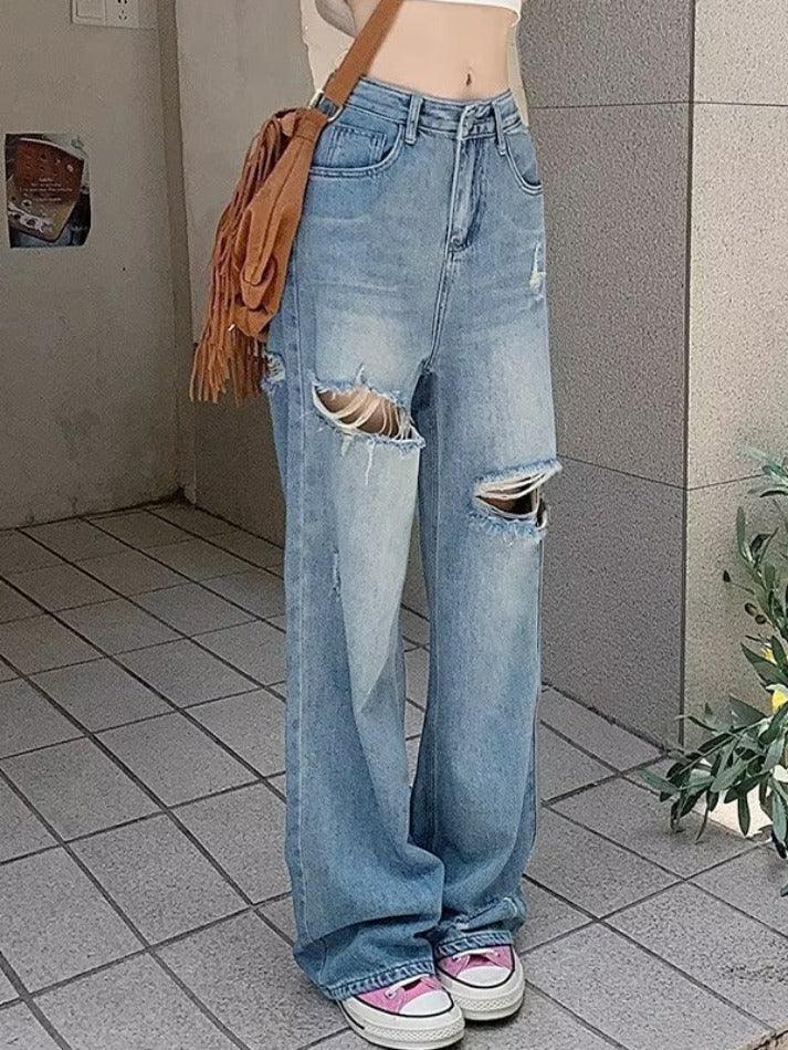 Vintage Wash Loose Ripped Jeans - AnotherChill