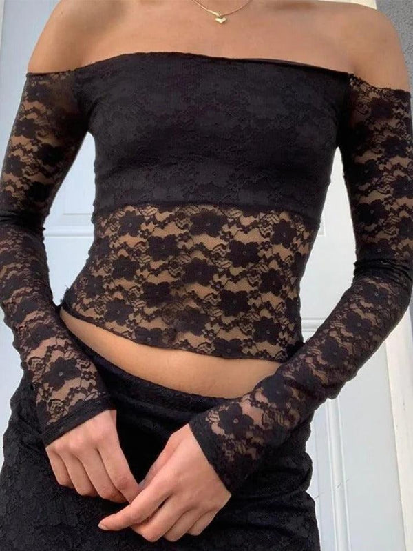 Mesh Lace Long Sleeve Tube Top - AnotherChill