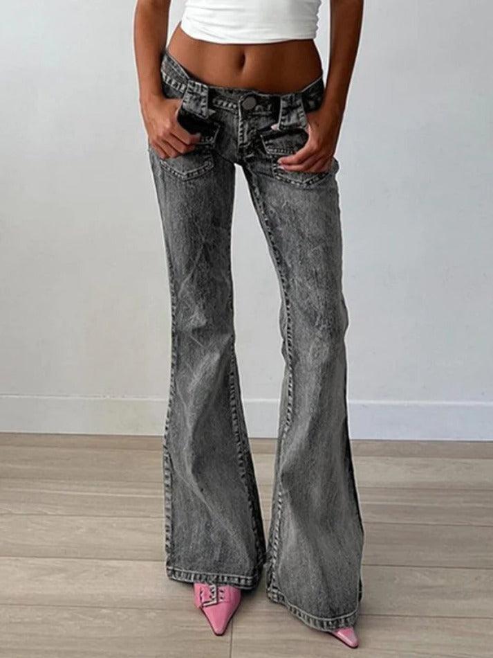 Vintage Distressed Dual Pocket Low Rise Flare Jeans - AnotherChill