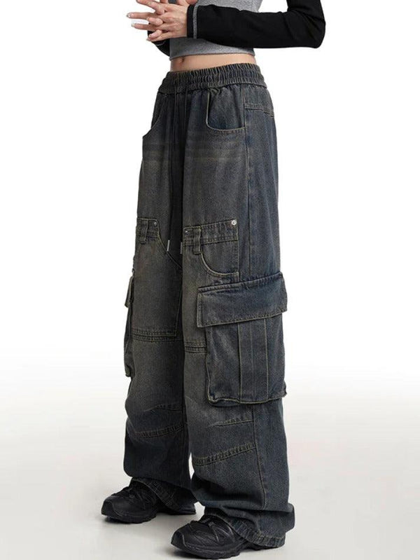 Vintage Distressed Multi Pocket Cargo Jeans - AnotherChill