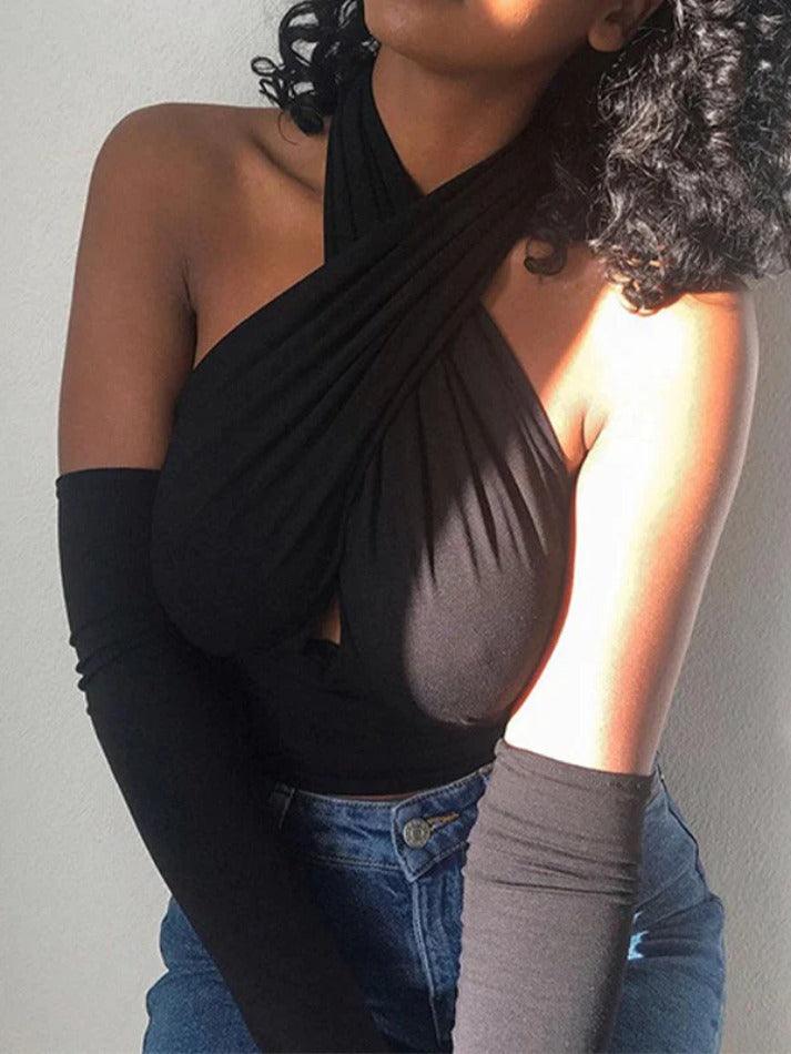 Solid Backless Cropped Halter Vest - AnotherChill