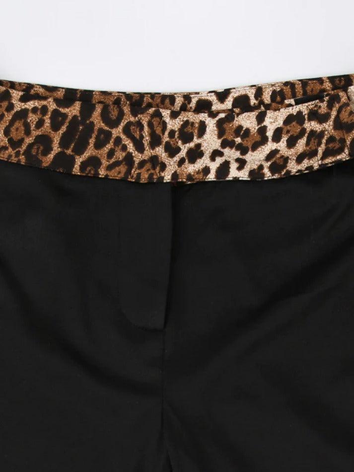 Leopard Splice Elastic Waist Flare Leg Pants - AnotherChill