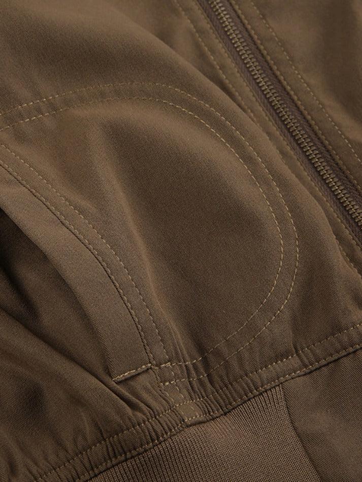 Vintage Brown Zip Up Slim Short Jacket - AnotherChill