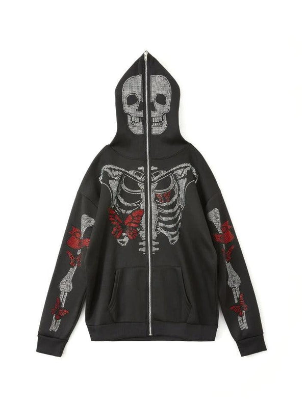 Men's Rhinestone Butterfly Skull Zip Up Hoodie - AnotherChill