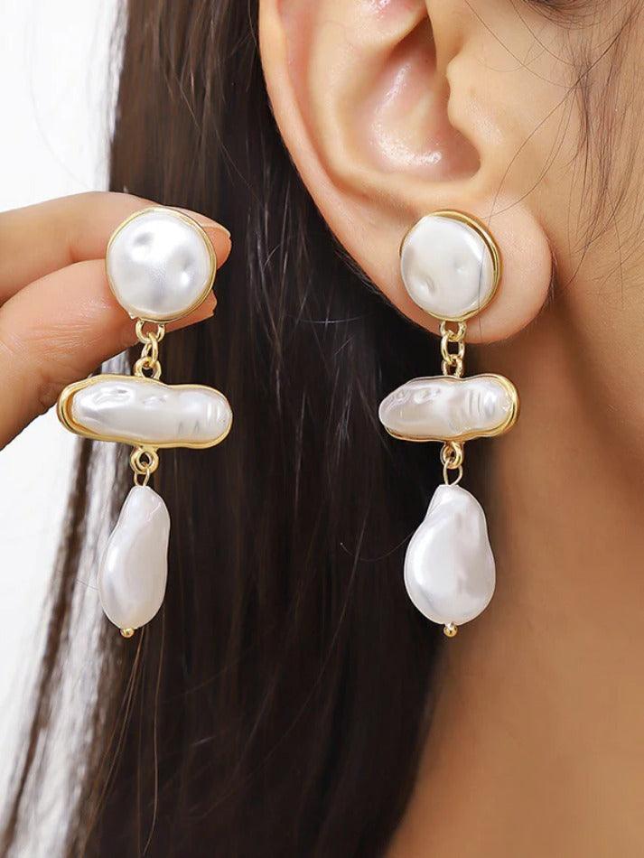 Baroque Irregular Faux Pearl Linked Earring - AnotherChill