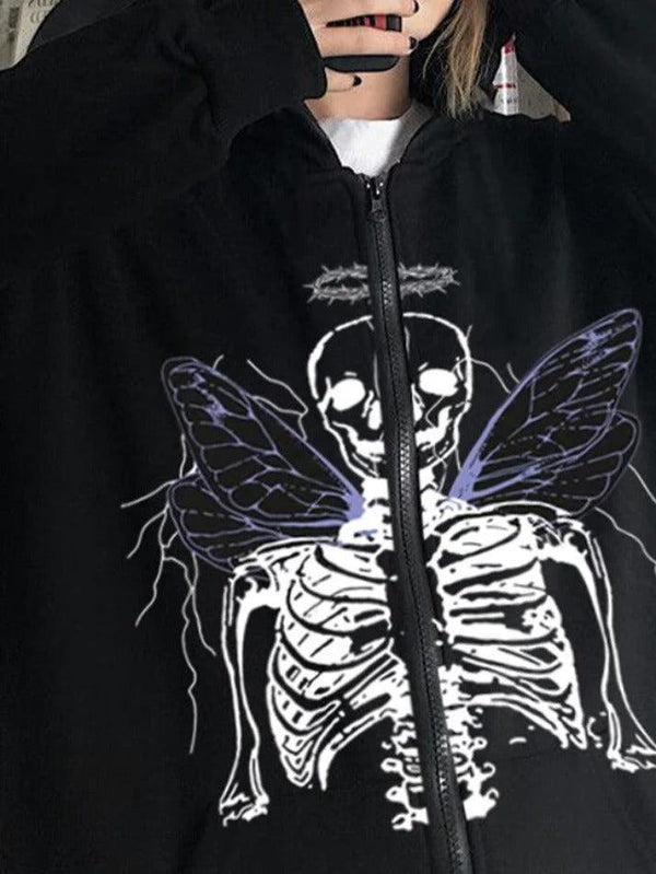 Butterfly Skull Print Hoodie - AnotherChill