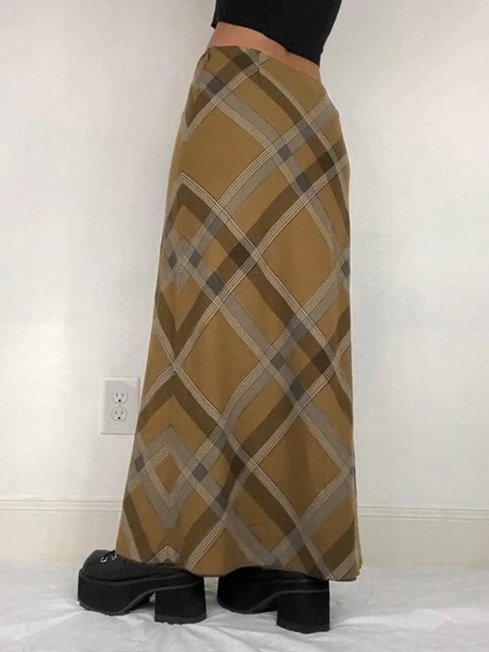 Vintage Argyle Print High Rise Maxi Skirt - AnotherChill