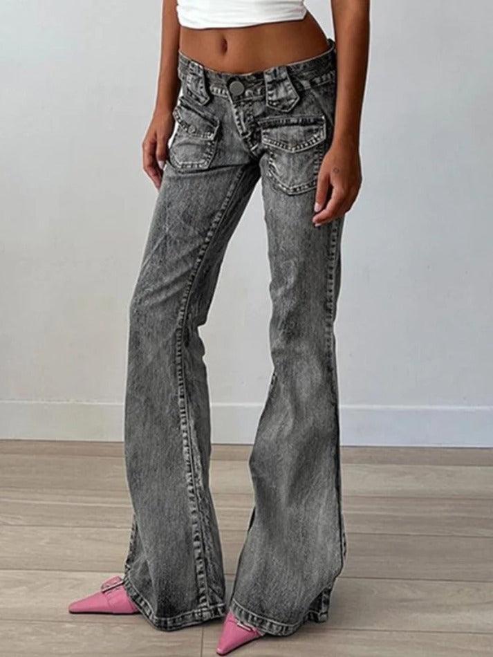 Vintage Distressed Dual Pocket Low Rise Flare Jeans - AnotherChill