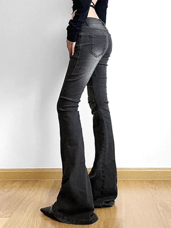 Street Distressed Ruched Splice Low Rise Flare Jeans - AnotherChill