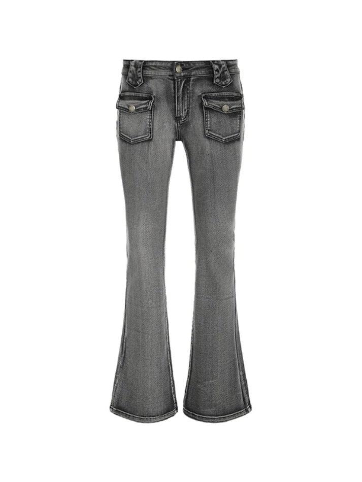 Vintage Distressed Dual Pocket Low Rise Flare Jeans - AnotherChill
