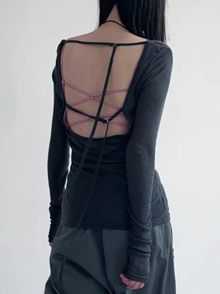 Solid Color Backless Long Sleeve Knit - AnotherChill