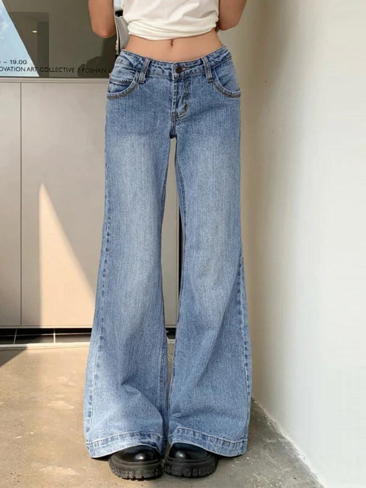Washed Low Waist Mopping Boyfriend Jeans - AnotherChill