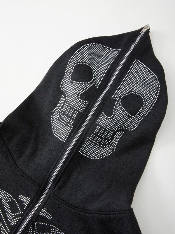 Men's Rhinestone Butterfly Skull Zip Up Hoodie - AnotherChill