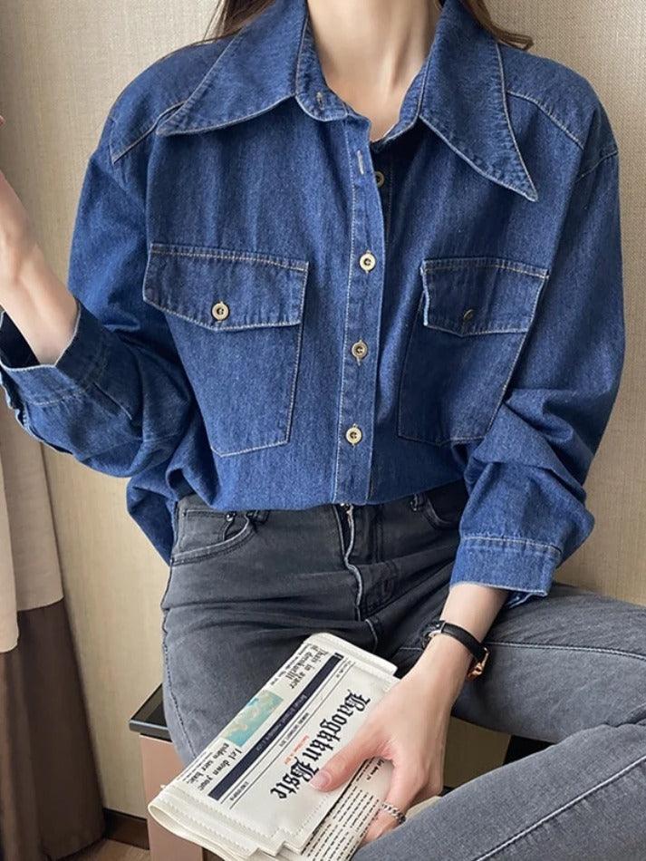 Wash Dual Pocket Denim Blouses&Shirts - AnotherChill