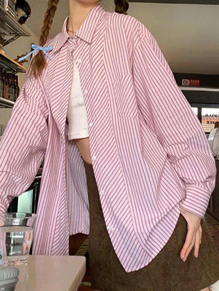 Casual Striped Print Long Sleeve Blouse - AnotherChill