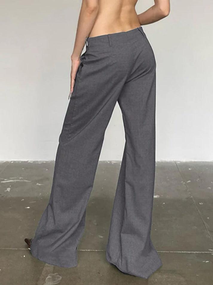 Versatile Gray Low Rise Tailored Pants - AnotherChill