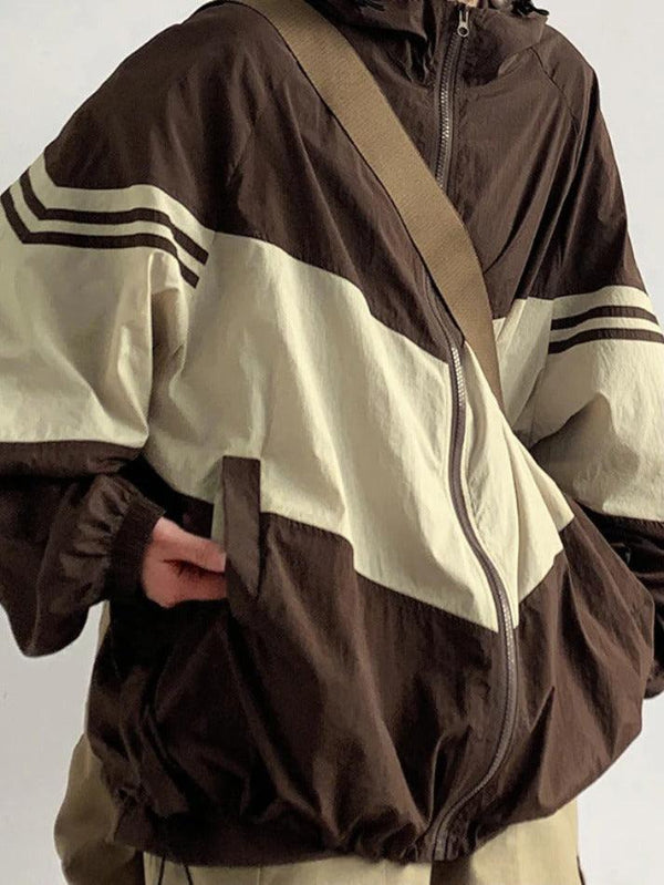 Color Block Splice Hooded Drawstring Thin Jacket - AnotherChill