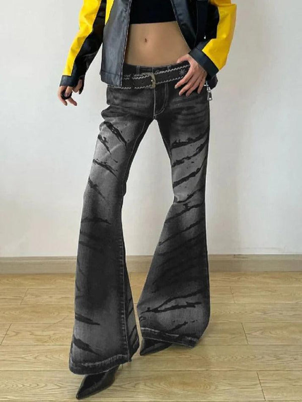 Punk Crackle Print Low Rise Flare Jeans - AnotherChill