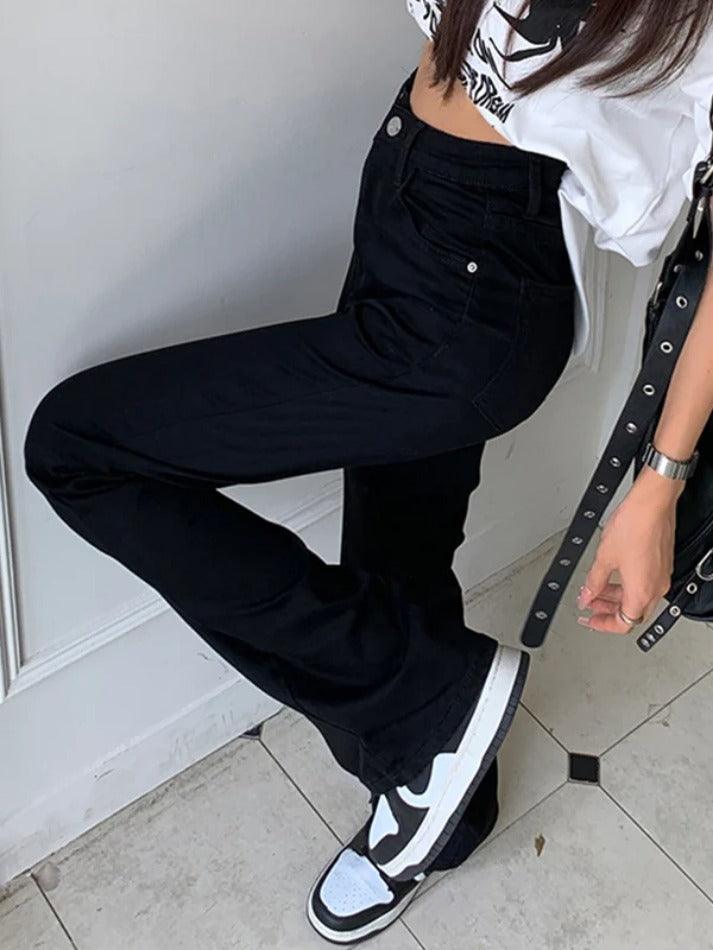 Versatile Black High Waist Stretchy Lengthen Flare Jeans - AnotherChill