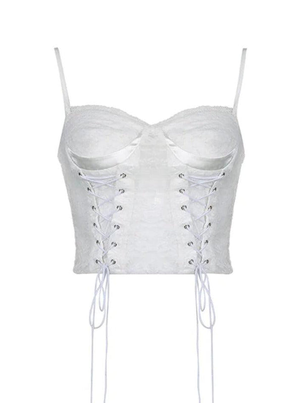 Lace Splice Crossover Tie Up Cami Top - AnotherChill